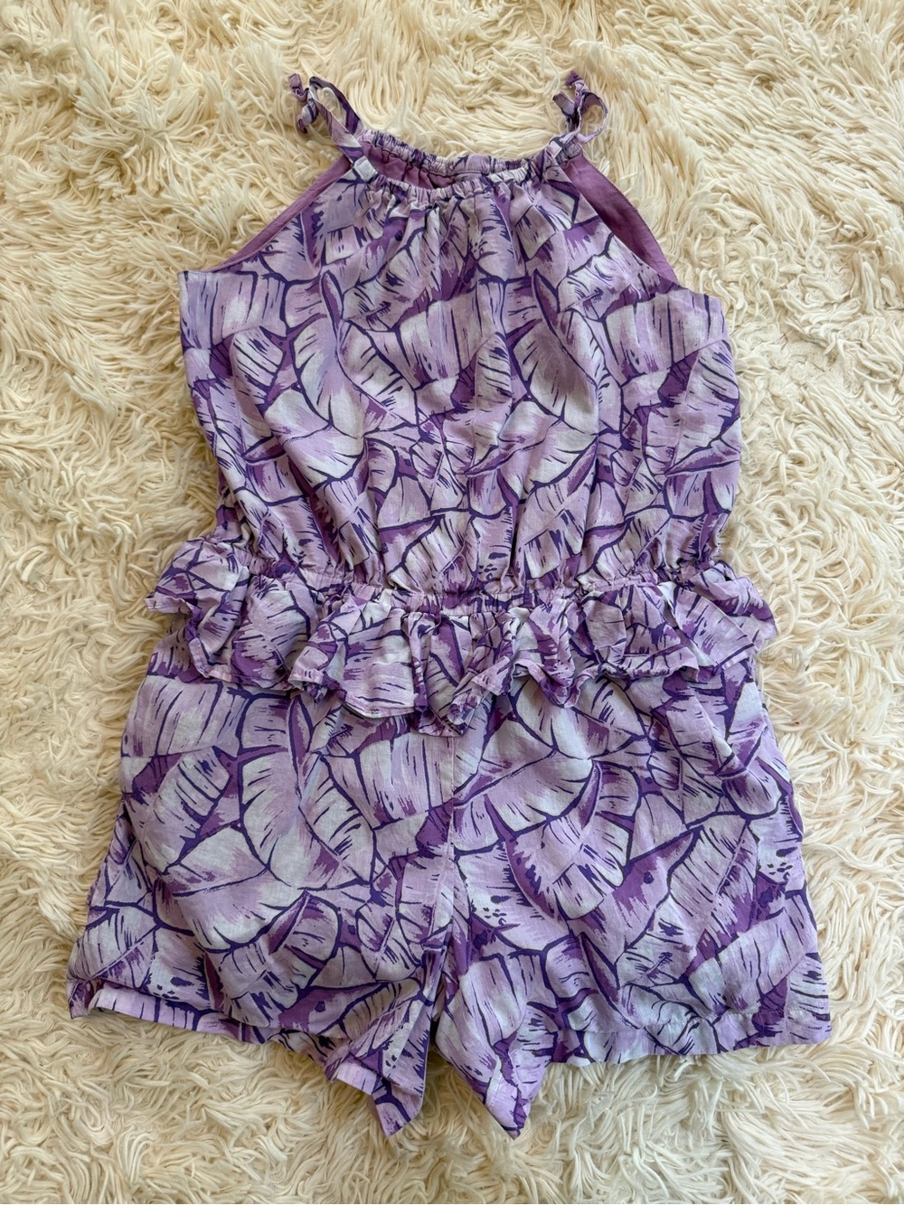 Janie and Jack Purple Tropical Print Cotton Romper Girls Size 10